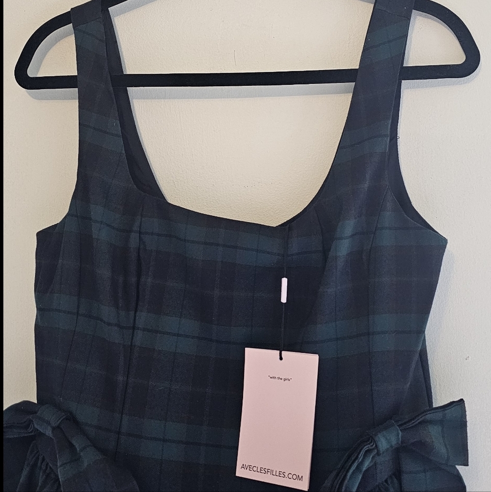 NWT Avec Les Filles Plaid Bow Fit & Flare Mini Dress Size 8 - Picture 4 of 10